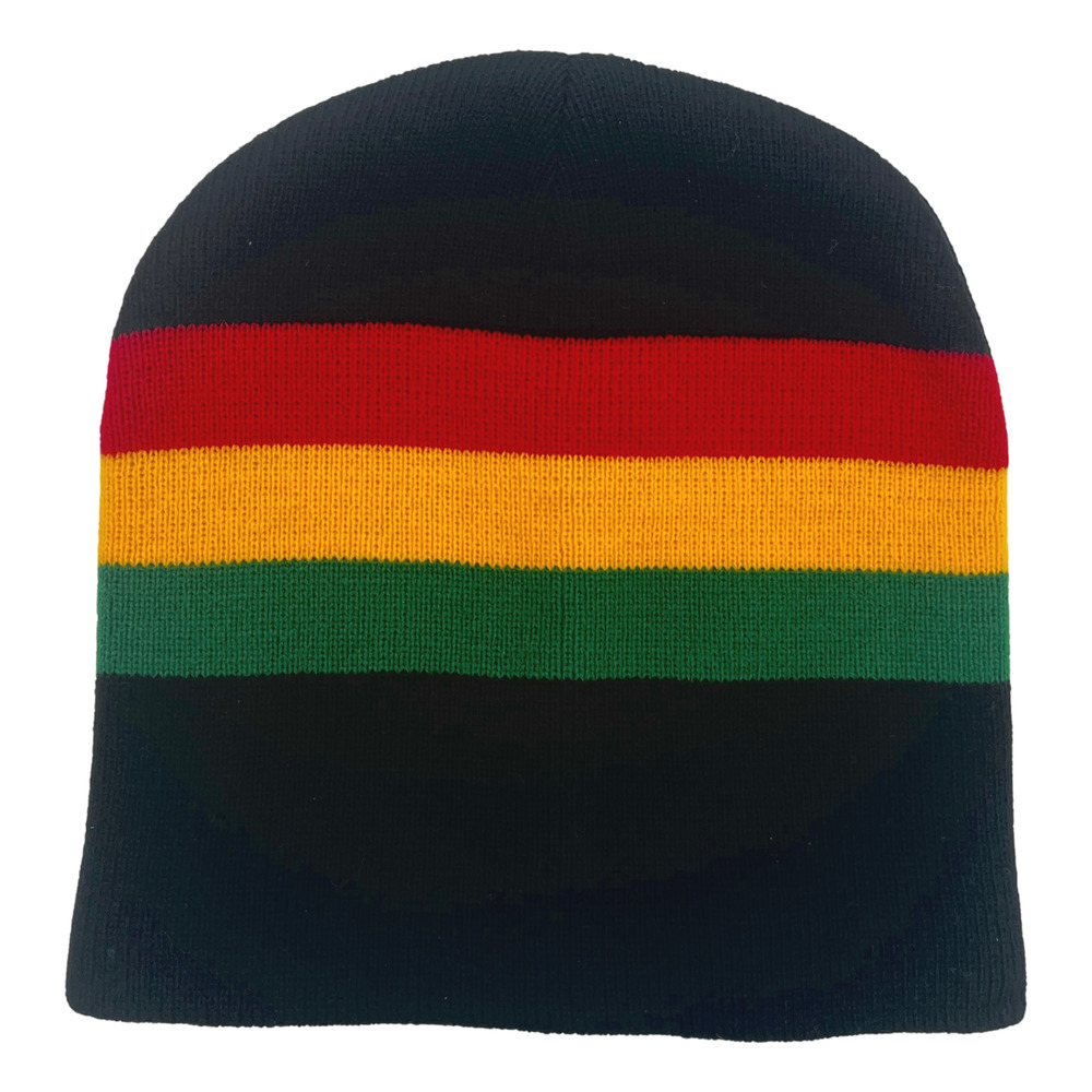 Rasta Double Layered Short Beanie Cuffless Winter Snowboard Ski Cap Black RYG